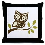 Brown Owl on a Branch Throw Pillow 18"