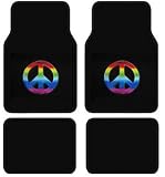 Front & Rear Car Truck SUV Carpet Floor Mats - Peace Sign Symbol Multicolor