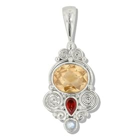 Sterling Silver Champagne Quartz, Garnet and Rainbow Moonstone Pendant by... by Moonstone Birthstones