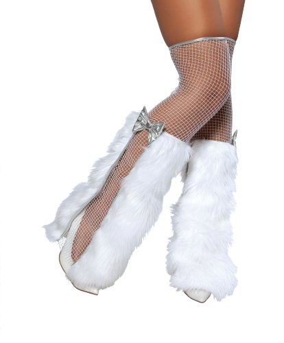 Roma Costume Thigh High Fishnet Stockings With Fur, White, One Size