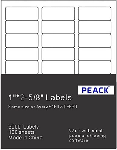 Easy Peel Address Labels for Inkjet Printers, 1" * 2.625", 3000pcs/pack, Same size as 5160 &amp; 08660