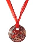 Necklace - N125 - Murano Glass Style - Round Shape ~ Red, Copper and Silver hung on 5 Strand Organza and Cotton Cord + 2 Extension Chain