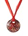 Necklace - N125 - Murano Glass Style - Round Shape ~ Red, Copper and Silver hung on 5 Strand Organza and Cotton Cord + 2" Extension Chain