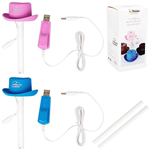 RoryTory 2 pc Pink Blue Mini Cowboy Hat USB Power Air Purifying Humidifier Set