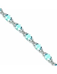 Genuine .925 Sterling Silver Blue Oval And Clear Cz Bracelet . 100% Satisfaction Guaranteed.