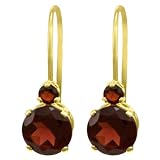 14k Yellow Gold Garnet Fishhook Dangle Earrings