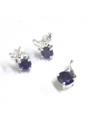 TOC 925 Sterling Silver Amethyst Blossom Pendant and Earring Set