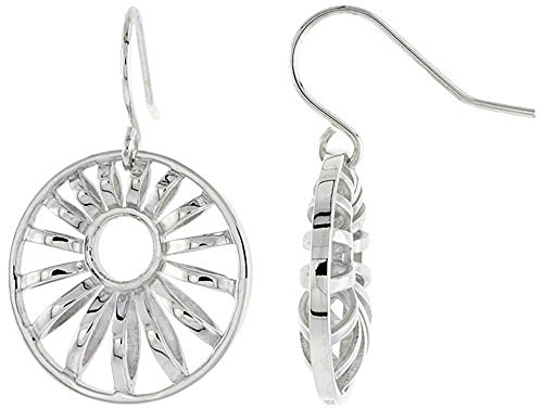 .925 Sterling Silver Fancy Sunflower Dangle Earrings