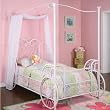 Powell 374-042 Princess Emily Chic White with Pink Sand-Through Carriage Canopy Twin Size Bed