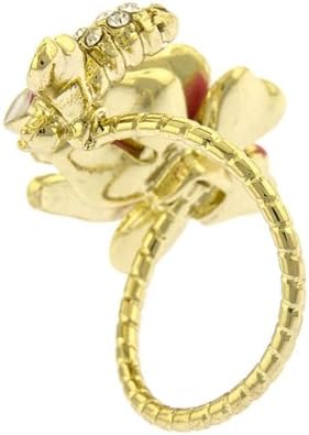 Orange Peach and Teal Flower and Bumblee Bee Rhinestone Goldtone Open Ring (Orange/Peach & Teal)