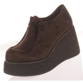 Volatile Wallaroo Wallabee Women's Crepe Platform Wedge Shoes Brown Suede PU