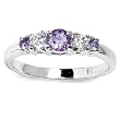 Stunning Solid Sterling Silver Cubic Zirconia Ring with Round Cubic Zirconia and Amethyst Semi-Precious Stones