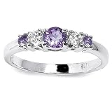 Stunning Solid Sterling Silver Cubic Zirconia Ring with Round Cubic Zirconia and Amethyst Semi-Precious Stones