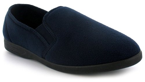 New Mens/Gents Navy Fleece Upper Twin Gusset Fleece Slippers. - Navy - UK 7