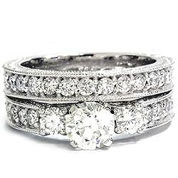 2.00CT Vintage Diamond Engagement Wedding Ring Set 14K