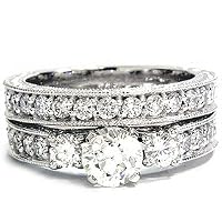 1.50CT Vintage Diamond Engagement Wedding Ring Set 14K