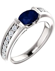 10K White Gold 7.00x5.00mm Oval Cut Chatham Created Sapphire and Diamond Ring -- LIFETIME WARRANTY