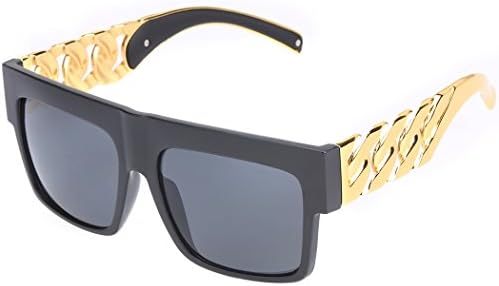 Lk4it Wide Frame Gold Plated Metal Arms Sunglasses,Matte Black