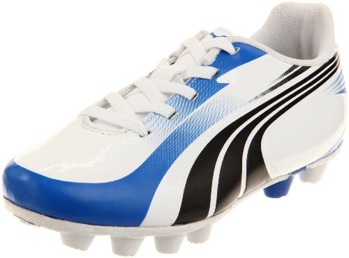 Puma Excitemo R HG Soccer Cleat (Little Kid/Big Kid),White/Black/Puma Royal,4.5 M US Big Kid