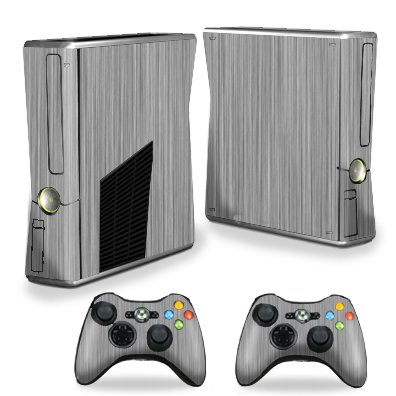 Protective Vinyl Skin Decal Cover for Microsoft Xbox 360 S Slim + 2 Controller Skins Sticker Skins Steel