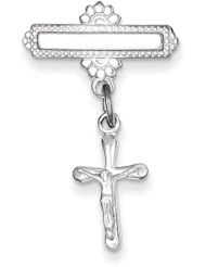 Sterling Silver Polished Dangle Crucifix Pin