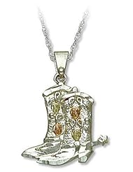 Landstroms Sterling Silver Cowboy Boot Pendant with Black Hills Gold Leaves - 03757SS