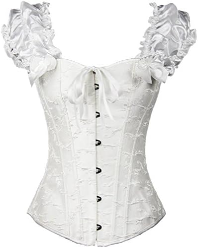 Motar Women Sexy Steel Boned Bustiers Corset Lingerie with Shoulder Straps (L, White)