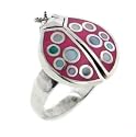 Pink Enameled Polka Dot Shell Ladybug Sterling Silver Ring (Size 6,8,10)