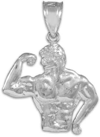 10k White Gold Bodybuilder Sports Pendant