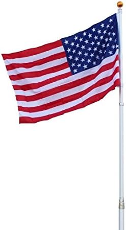 20 Ft Aluminum Telescopic Flagpole Flag Ball Pole Top Kit W/ 3'x5' American Flag