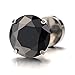 Pair Mens Black Cubic Zirconia Stud Earrings Stainless Steel Screw Back Post, 3-8 MM