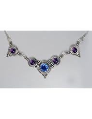 A Stunning Sterling Silver Gemstone Necklace Accented with Siberian Blue Quartz and Amethyst