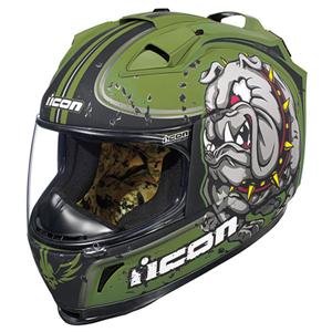 Icon Devil Dog Men's Domain 2 Street Bike Motorcycle Helmet - Color: Olive, Size: Medium