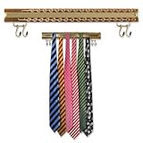 Walnut and Brass 36 Hook with Belt by Hollywood Gifts brown wooden tie racks