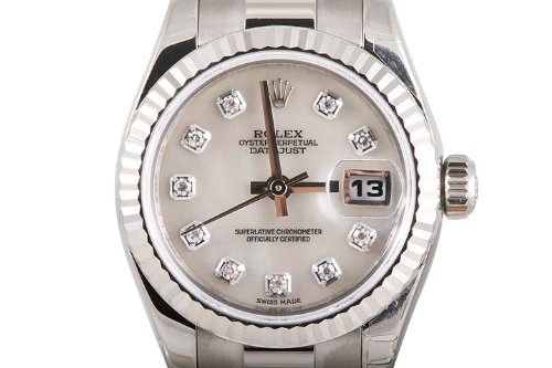 Rolex Ladies White Gold President White Mother Of Pearl Dial Fluted Bezel