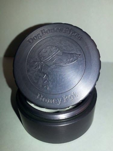 The "Honey Pot" Premium Tobacco Freshness Jar with O-ring. "Dog Bones" dog skeleton head w/ bandanna design on lid. Black