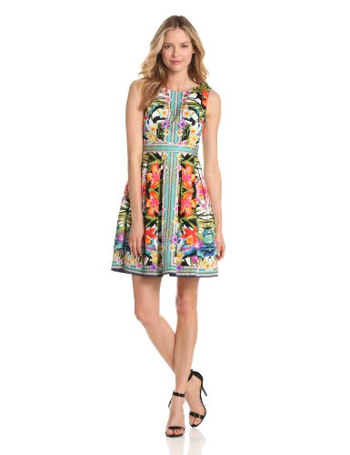 Maggy London Women's Mirror Print Fit And Flare Dress, Coral, 6