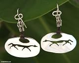 Leather earrings, 'Wild Feline' 1.3 W 1.5 L