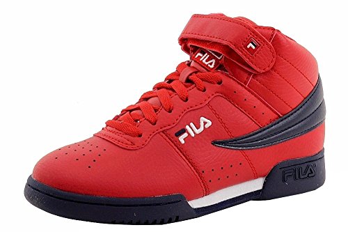 Fila Boy's F-13 Red/Navy/White Leather Mid-Top Basketball Sneakers Shoes