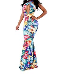 Stretchy Halter Sleeveless Mermaid Floral Print Bodycon Dress/Evening Dress/Maxi Dress 