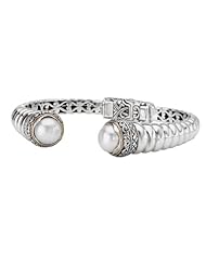 Enchanta Collection Sterling Silver Pearl Cuff with Yellow Gold