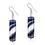 Handcrafted Brown And White Swirled Murano Glass Dangle Earrings