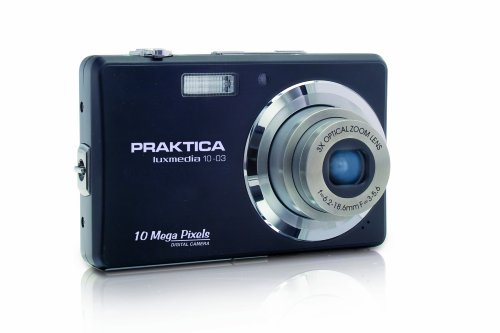 Praktica Luxmedia 10-03 Digitalkamera (10 Megapixel, 3-fach opt. Zoom, 6,9 cm (2,7 Zoll) Display, Tasche) schwarz