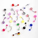 TOMTOP 20pcs Colorful Stainless Steel Ball Barbell Curved Navel Belly Button Rings Bars Piercing