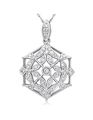 18K White Gold 0.35ct Classic Mirror Inpsired Bezel Set Diamond Octagon Pendant