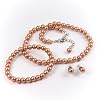 Coral Satin-Finish 6mm Glass Pearl Necklace, Bracelet and Earrings Set by Margot Townsend