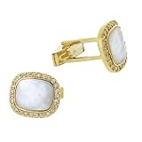18k Gold Over Silver Cz & Mother Of Pearl Cufflinks
