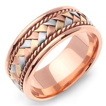 HYGINOS 14K Tri-Color Gold Braided Wedding Band 