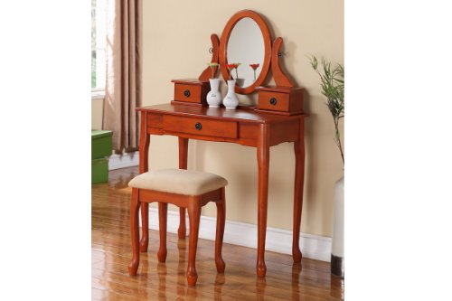 Vanity Set W Stool In Walnut Colored Wood By Poundex Georgiawheelersrxs