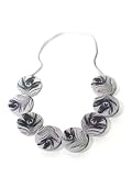 JousJous Gray Hand Painted Fabric Look of the Eye Necklace, Matinee Length, 20